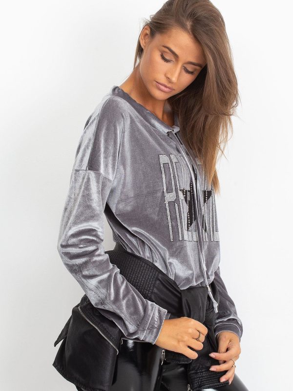 Wholesale Grey velvet sweatshirt with applique