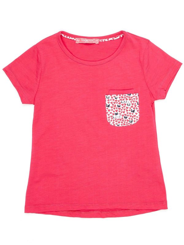 Wholesale Dark pink t-shirt for girl with pocket