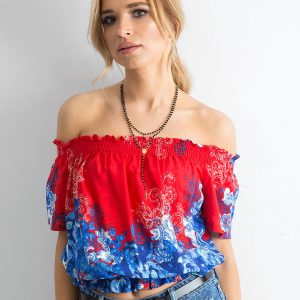 Wholesale Blue and red patterned spanish blouse