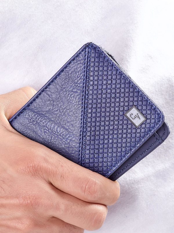 Wholesale Blue Men's Wallet with Embossed Geometric Pattern