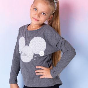 Wholesale Dark grey blouse for girl with quilted insert