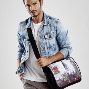 Wholesale Men's bag black fabric with London print