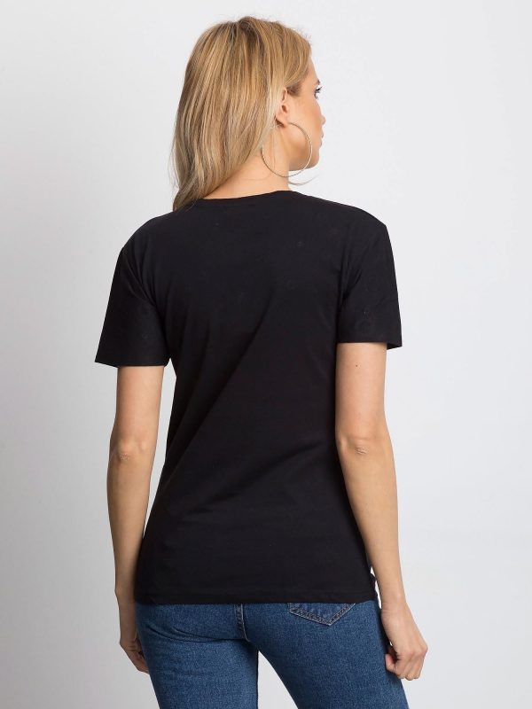 Wholesale Black t-shirt with openwork rings and lettering