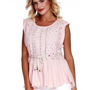 Wholesale Light pink boho blouse with decorative belt