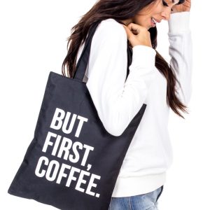 Wholesale Black fabric bag BUT FIRST COFFEE