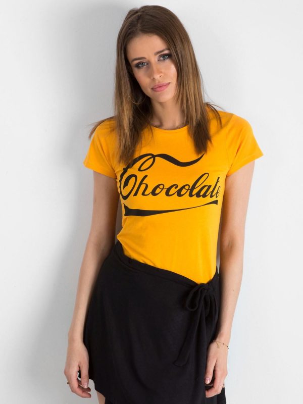 Wholesale Dark Yellow Cotton T-Shirt with Lettering