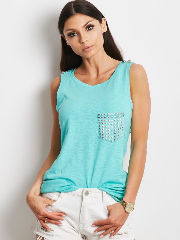 Wholesale Green top with studs on the pocket