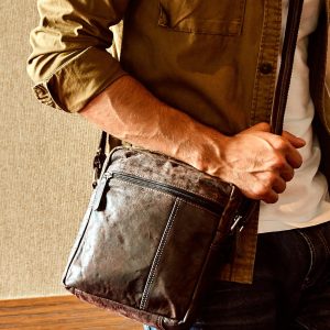 Wholesale Dark brown men's bag with abrasions