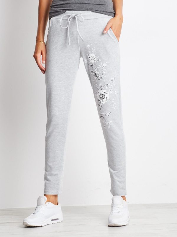 Wholesale Grey sweatpants with floral print