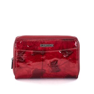 Wholesale Red lacquered wallet in embossed butterflies