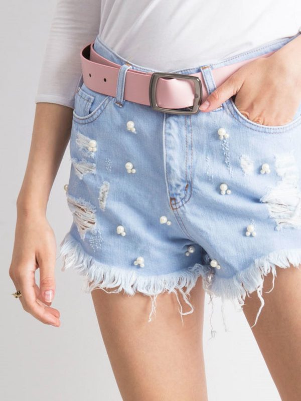 Wholesale Light blue denim shorts with pearls