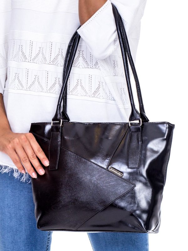 Wholesale Black bag with asymmetrical stitching