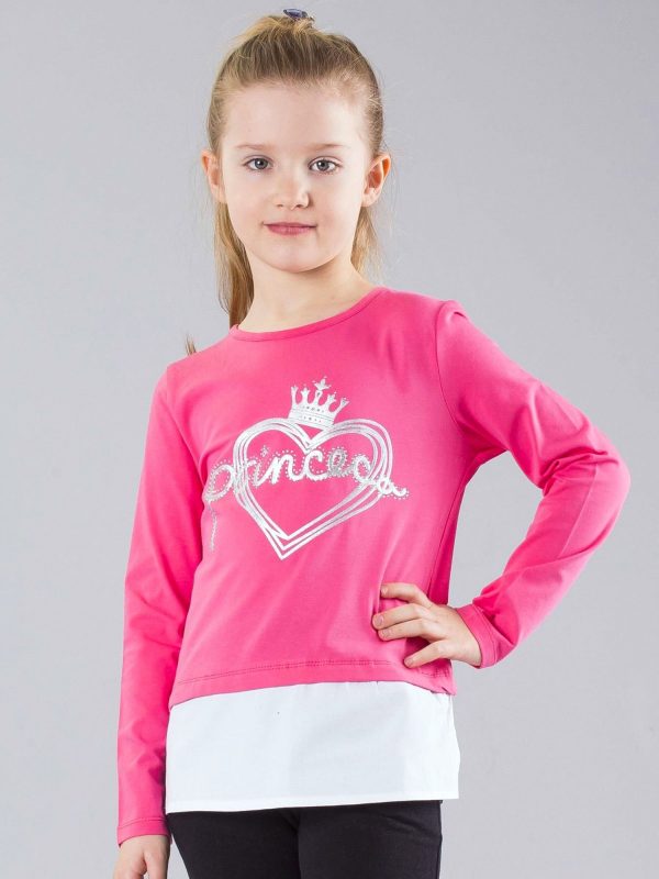 Wholesale Pink girl blouse with lettering and applique