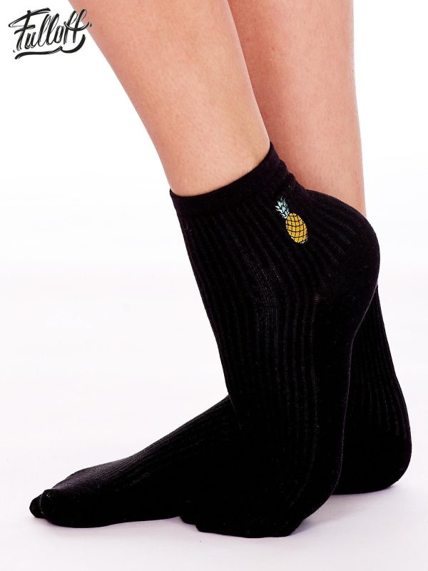 Wholesale FULLOFF Women's Black Socks with Pineapples