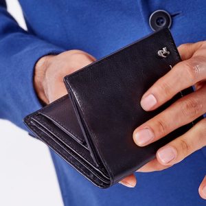 Wholesale Men's black wallet with stitching