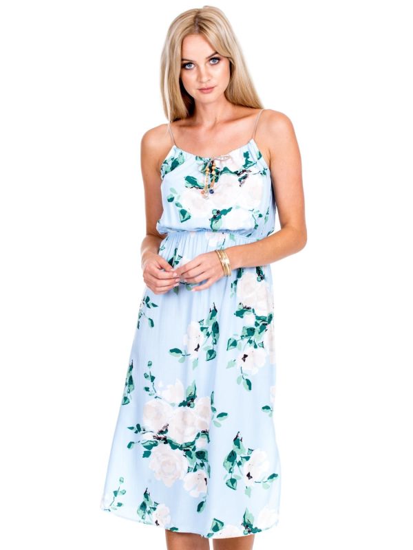 Wholesale Light blue dress with colorful flowers