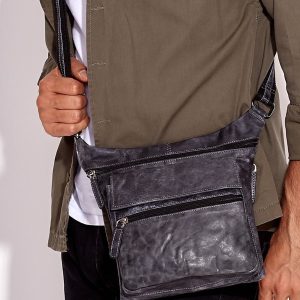 Wholesale Dark Grey Genuine Leather Men's Bag with Pockets