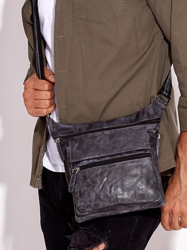 Wholesale Dark Grey Genuine Leather Men's Bag with Pockets