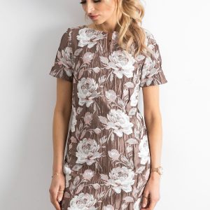 Wholesale Beige dress made of ruffled floral fabric