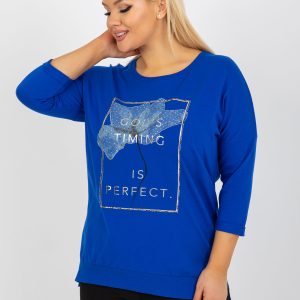 Wholesale Dark blue plus size blouse with lettering and applique