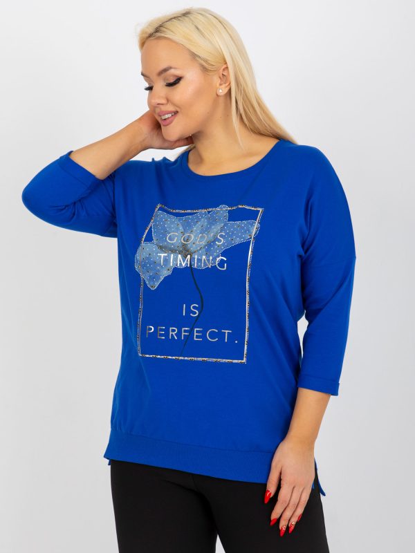 Wholesale Dark blue plus size blouse with lettering and applique