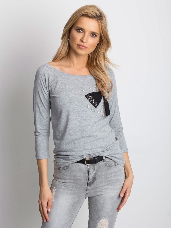 Wholesale Light grey blouse with decorative bow