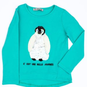 Wholesale Green blouse for girl with penguin