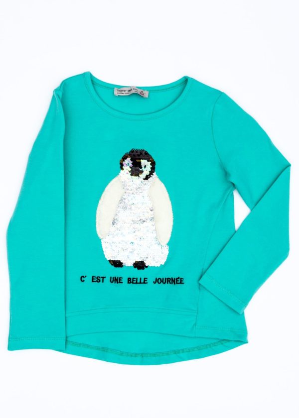 Wholesale Green blouse for girl with penguin