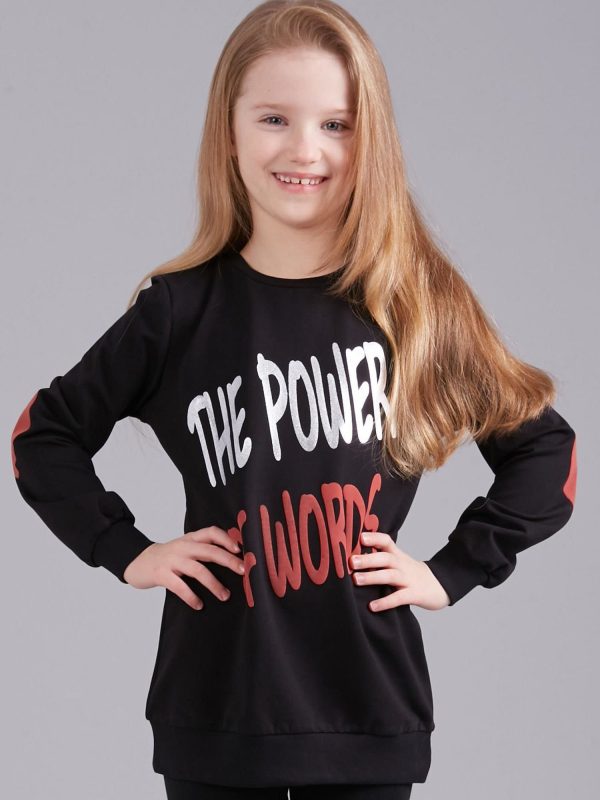 Wholesale Black girl's sweatshirt with print and applique