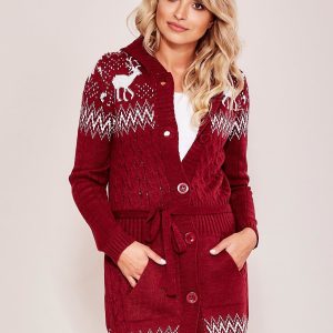 Wholesale Burgundy patterned hooded sweater