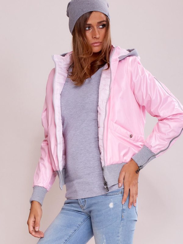 Wholesale Light pink transition jacket with zippers on the sleeves