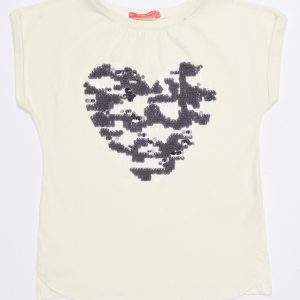 Wholesale Ecru t-shirt for girl with sequin heart