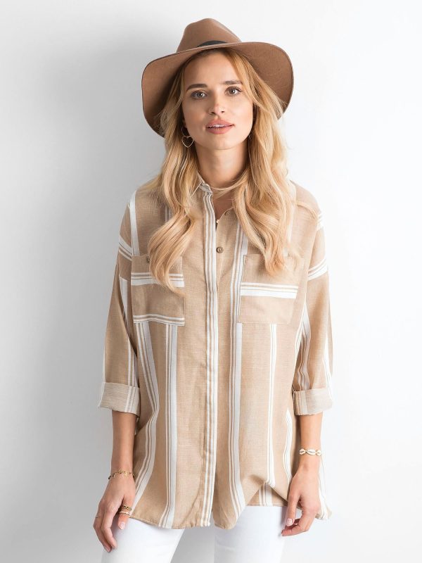 Wholesale Women's Beige Striped Shirt