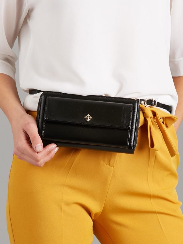 Wholesale Black wallet with detachable strap