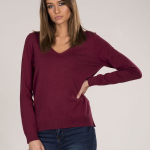 Wholesale Burgundy V-neck sweater