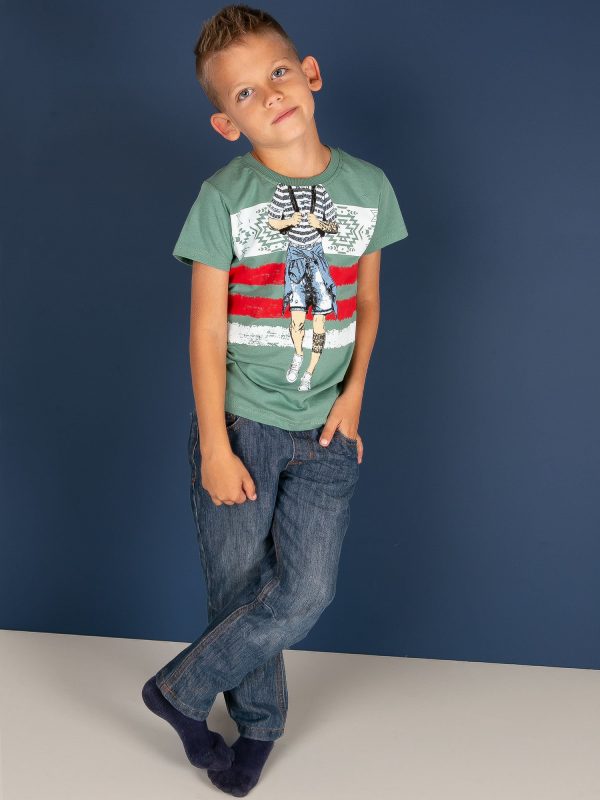 Wholesale Green t-shirt for boy with print