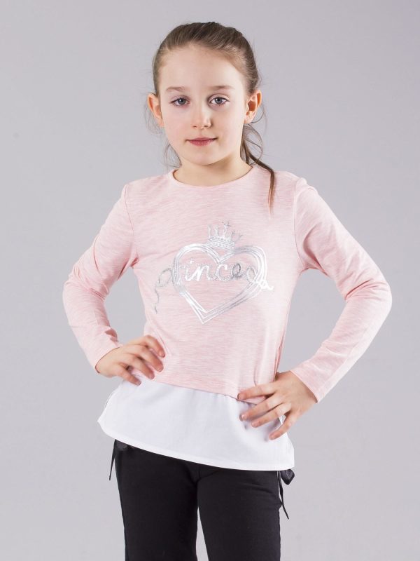 Wholesale Light pink girl blouse with inscription and applique