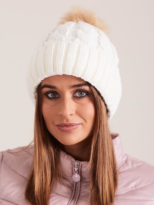 Wholesale Ecru women's hat with pompom