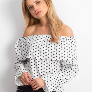 Wholesale White Polka Dot Blouse with Spanish Neckline