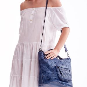 Wholesale Blue Openwork Bag with Braided Pocket