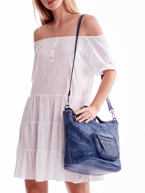 Wholesale Blue Openwork Bag with Braided Pocket