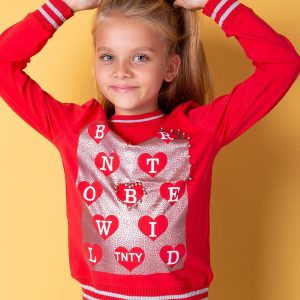 Wholesale Red sweatshirt for girl with print and pearls