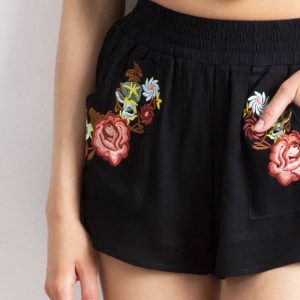 Wholesale Black shorts with embroidery