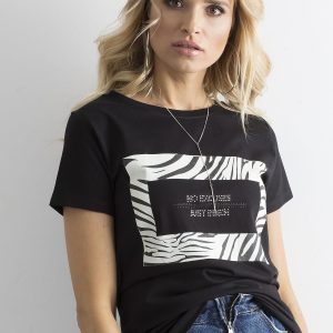 Wholesale Black T-shirt with animal motif