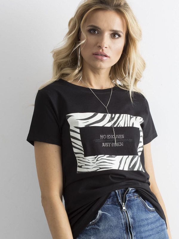 Wholesale Black T-shirt with animal motif