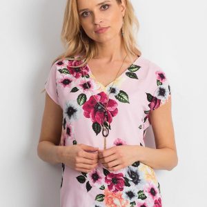 Wholesale Light pink blouse with floral patterns