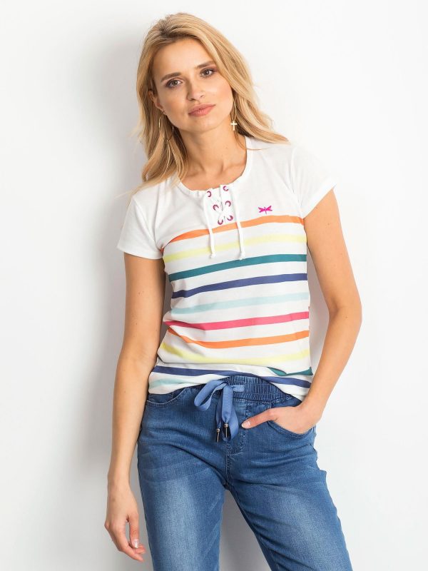 Wholesale White T-shirt with colorful stripes