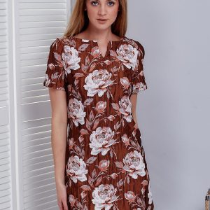 Wholesale Brown floral ruffled dress