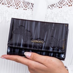 Wholesale Women's wallet black lacquered with butterflies