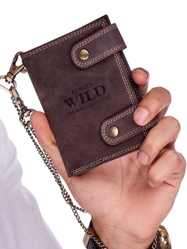 Wholesale Dark Brown Leather Men's Wallet With Chain